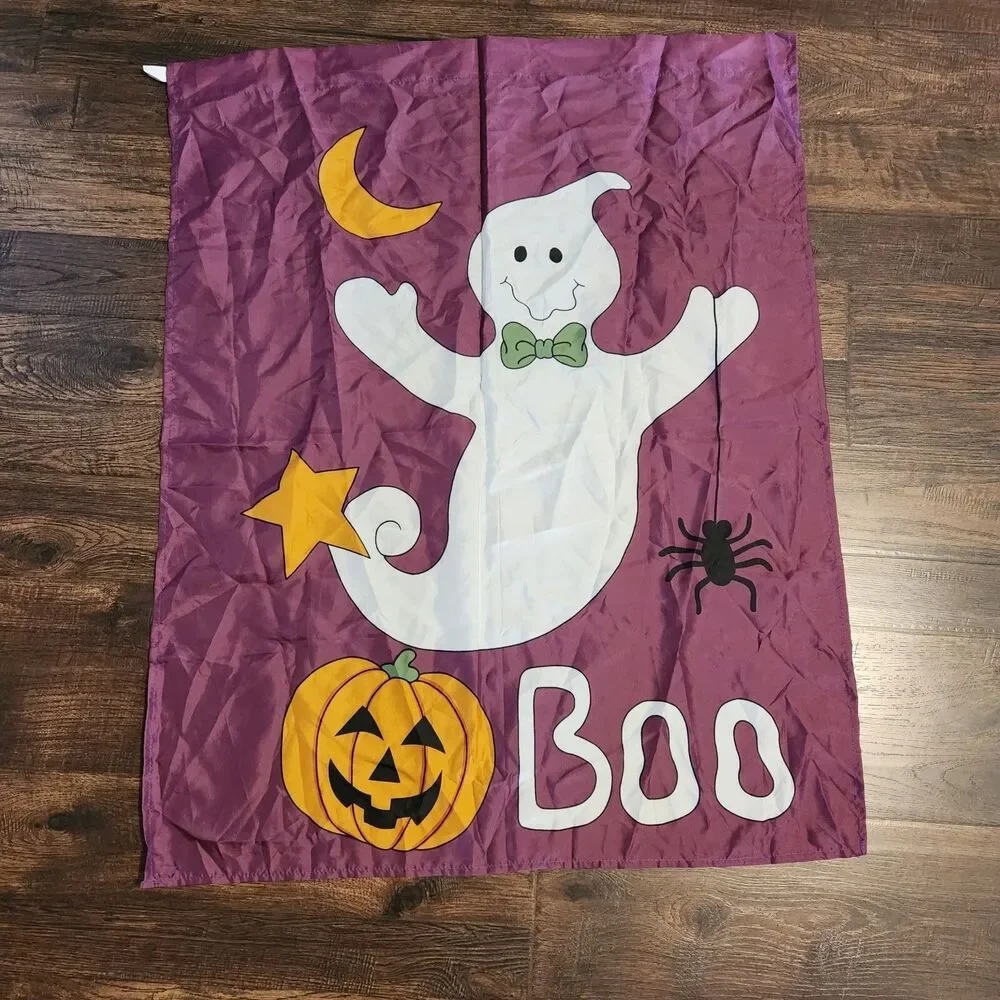 Vtg Halloween Ghost Boo Jack o Lantern Porch Banner Seasonal Flag 35
